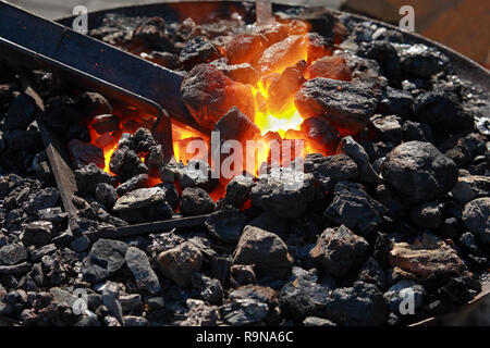 Forge, brazier with hot coals Stock Photo