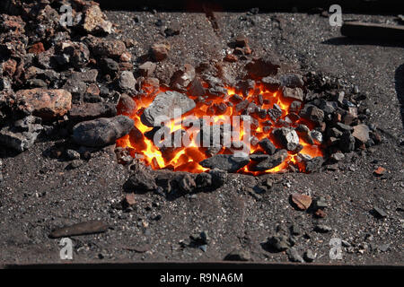Forge, brazier with hot coals, close-up Stock Photo