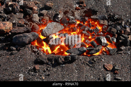 Forge, brazier with hot coals, close-up Stock Photo