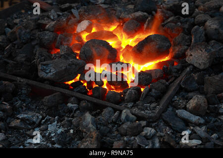 Forge, brazier with hot coals, close-up Stock Photo