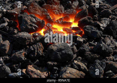 Forge, brazier with hot coals, close-up Stock Photo