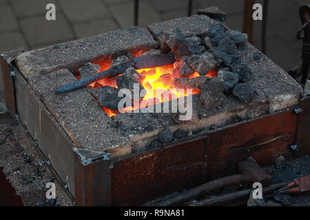 Forge, brazier with hot coals, close-up Stock Photo