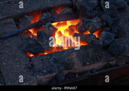 Forge, brazier with hot coals, close-up Stock Photo