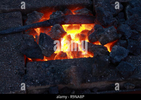 Forge, brazier with hot coals, close-up Stock Photo