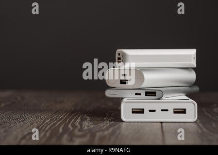 Pile of power banks Stock Photo