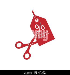 Scissors cutting price tag icon. Vector illustration, flat design Stock Vector