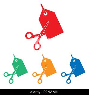 Scissors cutting price tag icon. Vector illustration, flat design Stock Vector