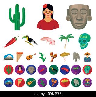 Country Mexico cartoon,flat icons in set collection for design. Mexico and landmark vector symbol stock  illustration. Stock Vector