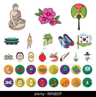 Country South Korea cartoon,flat icons in set collection for design.Travel and attraction vector symbol stock  illustration. Stock Vector