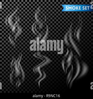Set of smoke or steam set on transparent background Stock Vector