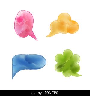 Set of multi-colored water color speech bubbles. Templates of a framework for the text. Vector illustration. Stock Vector