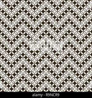 Seamless pattern. Modern stylish texture with intersecting circles. Regularly repeating geometrical tiles with rhombuses, diamonds, flowers. Zigzag st Stock Vector