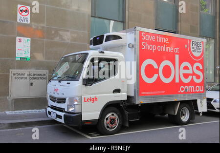 Coles supermarket truck deliver groceries in Melbourne Australia Stock Photo