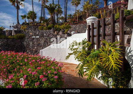 COSTA ADEJE,TENERIFE - APRIL 8,2014: Beautiful Hotel Jardin Tropical in Costa Adeje in Tenerife, Canary Islands, Spain, near promenade. Stock Photo