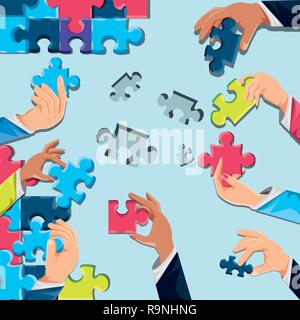 hands with puzzle pieces vector illustration design Stock Vector