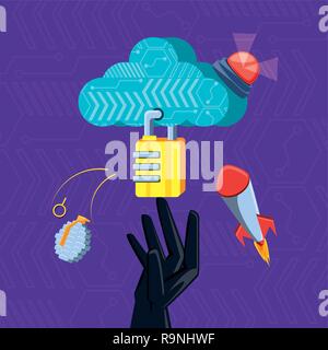 cloud computing with set icons cyber security vector illustration design Stock Vector