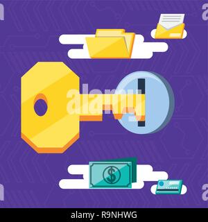 key with set icons cyber security vector illustration design Stock Vector