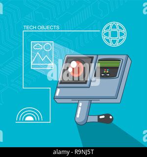 retina reader machine with set icons vector illustration design Stock Vector