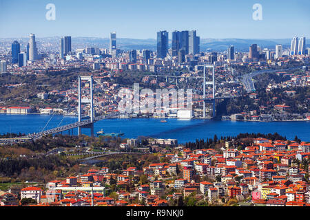 Bosphorus Bridge view from Camlica Hill in Istanbul, Turkey Stock Photo