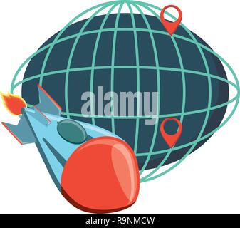 rocket launcher with sphere planet vector illustration design Stock Vector