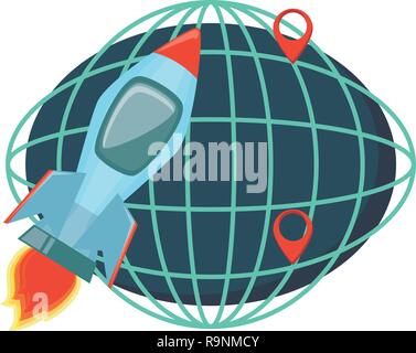 rocket launcher with sphere planet vector illustration design Stock Vector