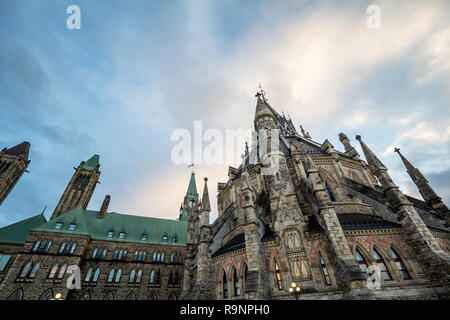 Main building of the center block of the Parliament of Canada, in the Canadian Parliamentary complex of Ottawa, Ontario. It is a major kandmark,  cont Stock Photo