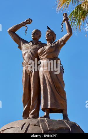 The Genocide Memorial in front of the Alte Feste which reads  Their Blood Waters Our Freedom, Windhoek Namibia Stock Photo