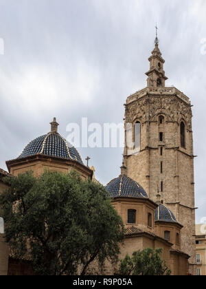 VALENCIA, SPAIN - MAY 24, 2018:   Bell Tower of Metropolitan Cathedral–Basilica of the Assumption of Our Lady of Valencia Stock Photo