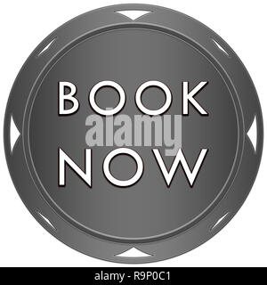 Book now grey button on a white background with arrows Stock Photo