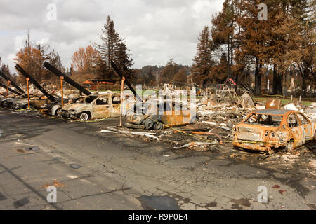 Parking Lot - These images were captured in neighborhoods near Santa Rosa, California, where wildfires in early October 2017. Stock Photo