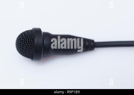 Lavalier microphone close up view on white background Stock Photo