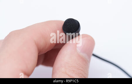 Lavalier microphone close up view isolated on white background Stock Photo
