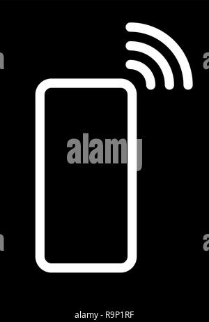 Smartphone with waves symbol icon - white simple flat - vector illustration Stock Vector
