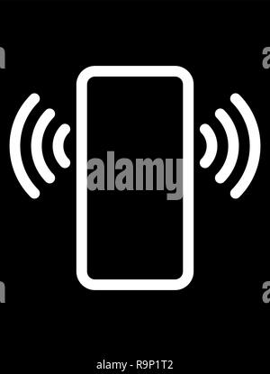 Smartphone with waves symbol icon - white simple flat - vector illustration Stock Vector