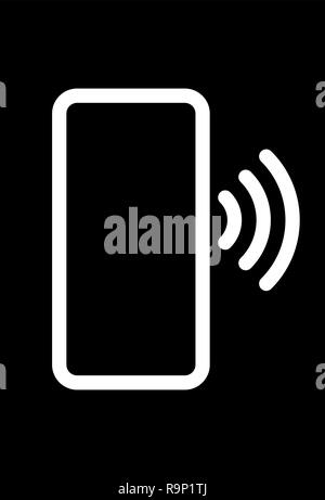 Smartphone with waves symbol icon - white simple flat - vector illustration Stock Vector