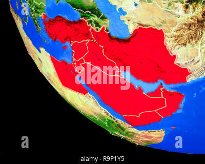 Middle East on realistic model of planet Earth with country borders and ...