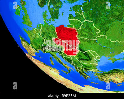 Visegrad Group on realistic model of planet Earth with country borders and very detailed planet surface. 3D illustration. Elements of this image furni Stock Photo