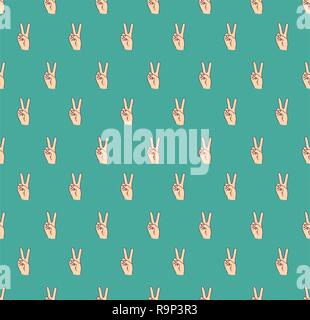 hand victory gesture symbol finger seamless pattern Stock Vector