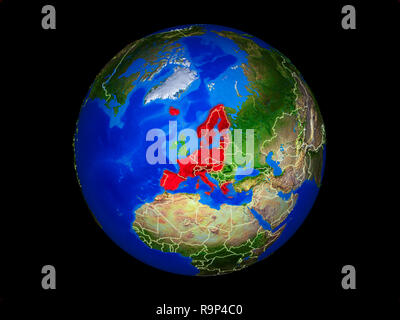 Schengen Area members on planet planet Earth with country borders. Extremely detailed planet surface. 3D illustration. Elements of this image furnishe Stock Photo