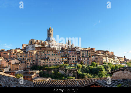 View on Siena city with Dome and Bell Tower of Siena Cathedral or Duomo di Siena from Basilica di San Domenico. Italy Stock Photo
