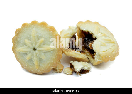 Home Made Christmas Pies all crumbly and Straight from the Oven on a white Background. Good image for a baker or cafe Stock Photo