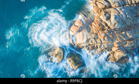 Tropical island with sea and palm taken from drone. Seychelles aerial photo. St Pierre Island Stock Photo