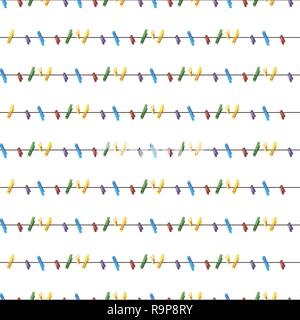 Colored clothes pins on a clothes line rope. Seamless pattern Stock Vector