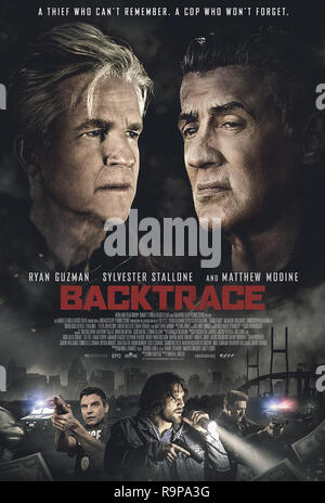 BACKTRACE, poster, (top, from left): Matthew Modine, Sylvester Stallone, (bottom from left): Colin Egglesfield, Tyler Jon Olson, Christopher McDonald, 2018. © Lionsgate / courtesy Everett Collection