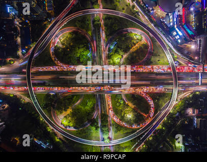 Jakarta - Semanggi flyover bridge during rush hour. Stock Photo