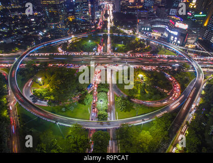 Jakarta - Semanggi flyover bridge during rush hour. Stock Photo