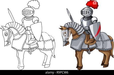 Knights Suit Body Protection Armor with Sword and Shield cartoon illustration Stock Vector