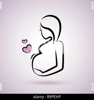beautiful pregnant woman line drawing vector illustration EPS10 Stock Vector