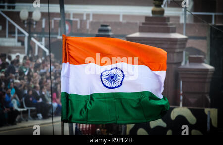 Indian Flag at Wagah Border, Punjab Stock Photo