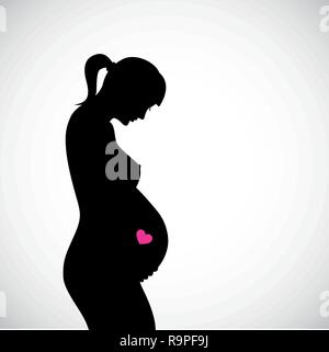 Pregnant woman silhouette pink heart vector illustration Stock Vector